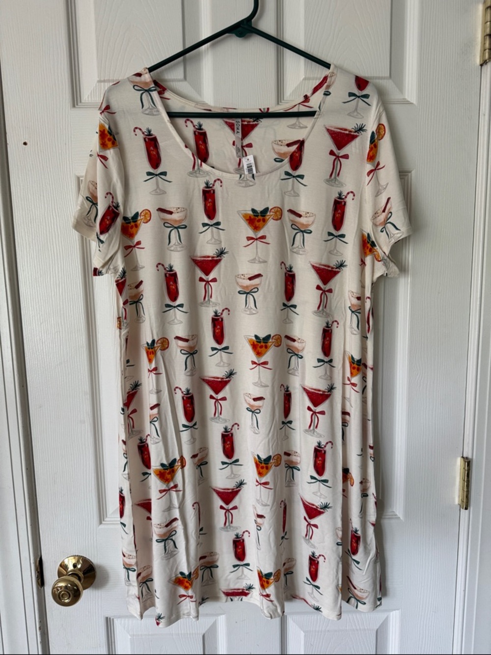 NEW Soma Intimates White Cocktail Print Sleep Top Size XL